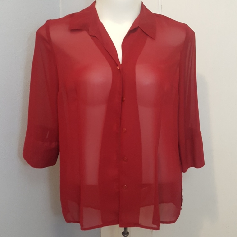 George Sheer Burgundy Blouse - 14w/16w